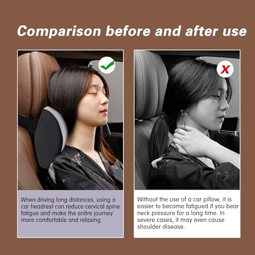 SPRFUFLY Cozy Car Headrest Pillow, Car Pillow for Driving with Adjustable Strap, Breathable Removable Cover & Ergonomic Design - Softness Travel Car Neck Pillow(Moonlight Silver, 1PC) - color: Silver