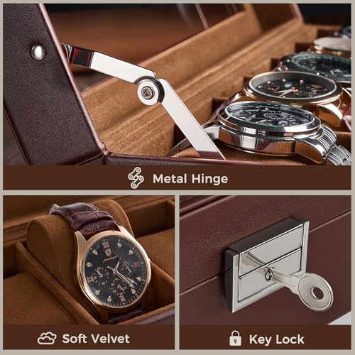 ProCase 12 Slot Watch Case Box for Men, PU leather Man Watch Organizer with Soft Pillow, Lockable Watch Collection Storage Holder with Glass Display Lid, Fathers Day Gift for Dad -Espresso - color: Espresso, size: 12-Slot