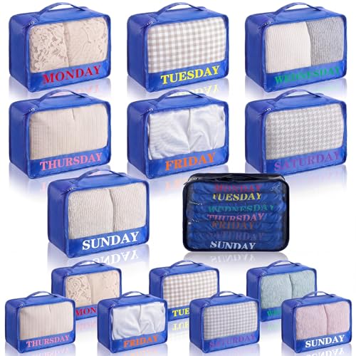 Days of Week Packing Cubes Weekly Organizer Travel Storage Bag School Clothes for Kids Summer Camp Family(9x7x3inch,Blue,15) - color: Blue, size: 9x7x3inch