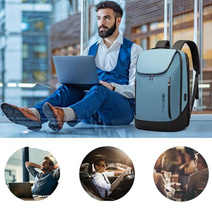BANGE Business Smart Backpack Waterproof fit 15.6 Inch Laptop Backpack with USB Charging Port,Travel Durable Backpack (Light Blue(three Pocket), Medium) - color: Light Blue