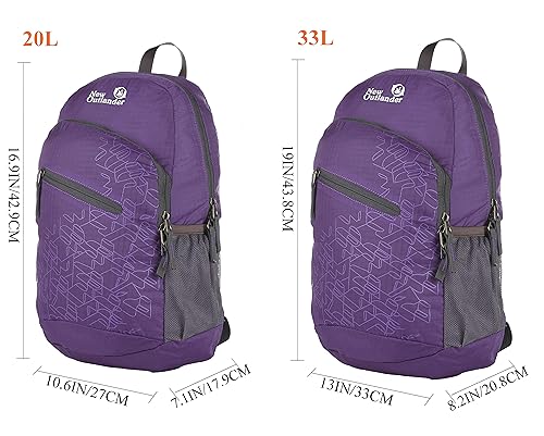 Outlander Packable Handy Lightweight Travel Hiking Backpack Daypack, Purple-L - color: Purple, size: 33L