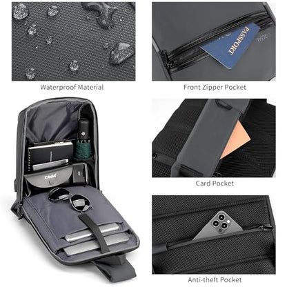 Kingsons 13" Anti-Theft Laptop Sling Backpack. Waterproof nylon, USB port. Ideal for travel, hiking, camping. (FG6301-Grey) - color: Fg6301-grey
