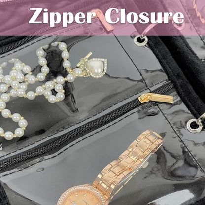 Travel Jewelry Organizer Case,Jewelry Bags for Traveling, Jewelry Binder with 24 Pcs Clear Zipper Velvet Pouches (Inner Pages, 3 PCS) - color: Inner Pages,Black,3 PCS