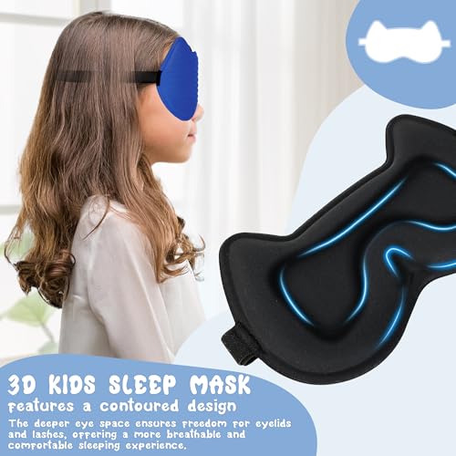 Kids Sleep Mask Eye Mask: 3D Contoured Cup Sleeping Masks, Blindfold with Adjustable Strap, Kids Eye Cover for Boys, Girls, Teens, Pressure-Free with Memory Foam Face Mask for Sleeping (Royal Blue) - color: Royal Blue