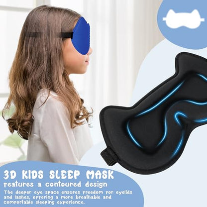 Kids Sleep Mask Eye Mask: 3D Contoured Cup Sleeping Masks, Blindfold with Adjustable Strap, Kids Eye Cover for Boys, Girls, Teens, Pressure-Free with Memory Foam Face Mask for Sleeping (Royal Blue) - color: Royal Blue