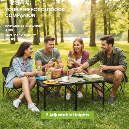 Portable Folding Camping Grill Table Adjustable Height, Lightweight Aluminum Outdoor BBQ Picnic Table, Foldable Cooking Prep Table for Camping, Tailgating, Beach, RV, Backyard, Patio - size: Medium