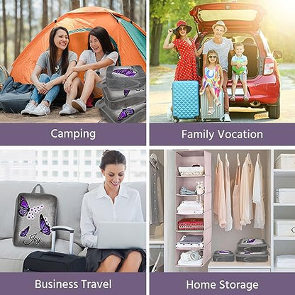 6 Pcs Compression Packing Cubes Waterproof Suitcase Travel Bag Luggage Backpack Organizer Travel Cubes for Packing-Purple Butterfly - color: Purple Butterfly