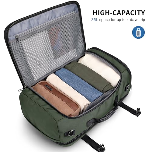 WITZMAN Travel Backpack for Men 35L Carry-on Laptop Backpack Luggage Fit 16 inch TSA Friendly Flight Approved with Shoe Compartment for Airplanes（B718 Army Green） - color: Army Green