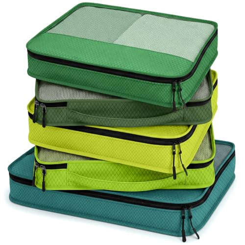 5 Pcs Packing Cubes for Suitcase Large Travel Cubes Carry on Luggage Organizer Bags for Clothes Accessories(Mixed,Green) - color: Green, size: Mixed
