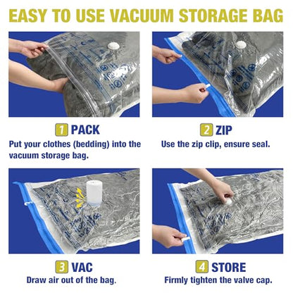 HIBAG Travel Vacuum Bags with Electric Pump for Luggage and Suitcase, Vacuum Seal Compression Packing Bags for Clothes Clothing, Combo 12 Pack - size: 12T-EPUMP