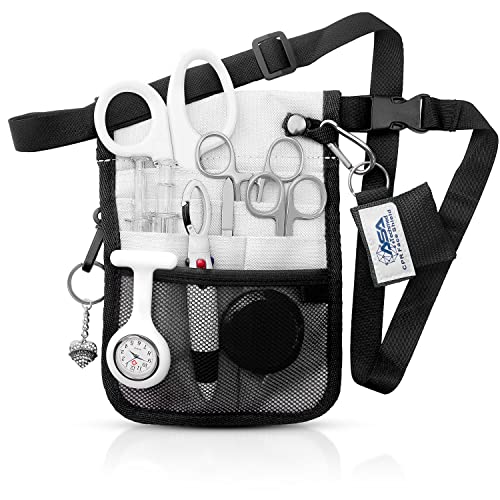 ASA TECHMED Nurse Utility Belt – Complete Medical Belt Utility Kit, Pro Pack Pocket Organizer Pouch Hip Bag for EMT, CNA, NP, PA, Student, White - color: White