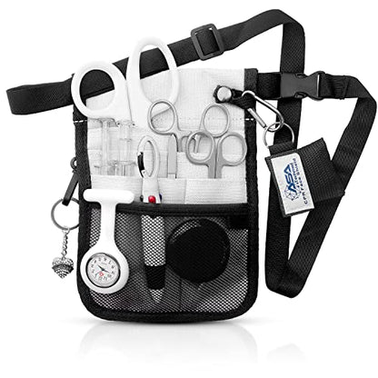 ASA TECHMED Nurse Utility Belt – Complete Medical Belt Utility Kit, Pro Pack Pocket Organizer Pouch Hip Bag for EMT, CNA, NP, PA, Student, White - color: White