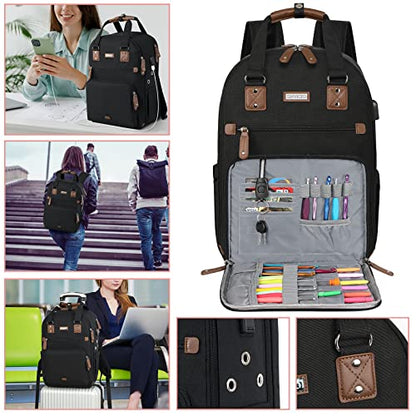 SINVICKO Crochet Bag, Knitting Bag Backpack and Totes Organizer with USB Charging Port, Large Yarn Storage Tote Bag - color: Black