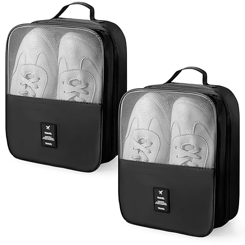 Windyun 2 Pcs Shoe Bags for Travel Holds 3 Pair of Shoes Travel Shoe Bag for Packing Portable Shoe Cubes for Travel and Daily Use(Black) - color: Black