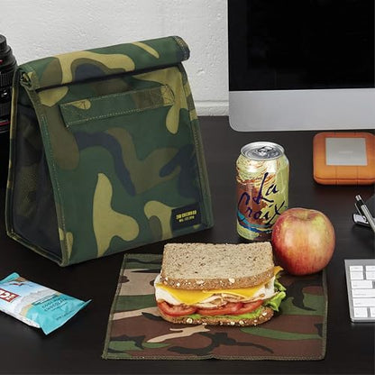 2nd Childhood Rolltop Lunch Bag for Work or School – Compact, Foldable & Low Profile Design – Insulated Reusable Bag with Handle – Slim, Durable & Stylish - 3.5L (Camo) - color: Camo