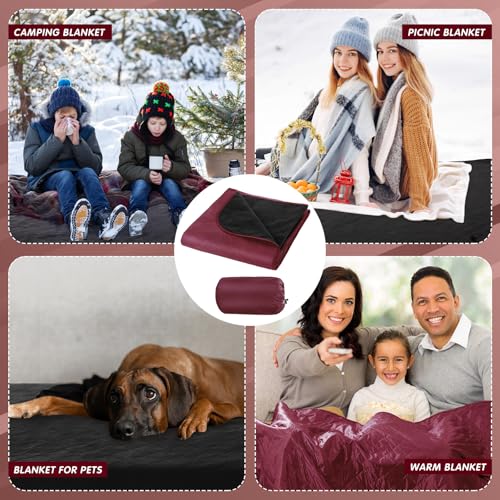 Preboun 4 Pack Large Waterproof Stadium Blankets Thick Warm Fleece Picnic Camping Blankets for Cold Weather Football Games Concerts Beach Outdoor Activities Homeless Donations(Dark Red) - color: Dark Red