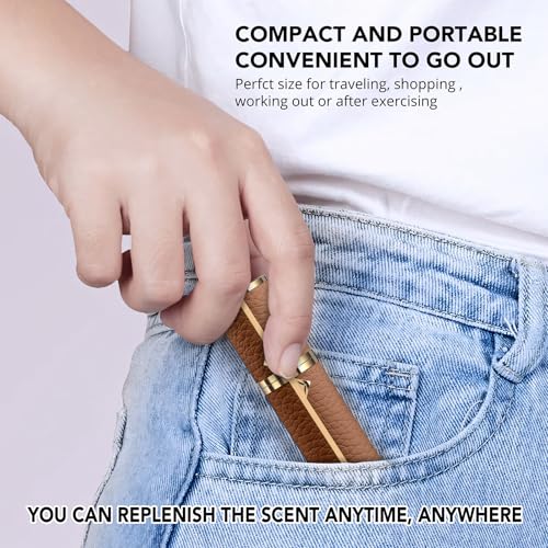 8ML Travel Perfume Refillable Atomizer, Mini Genuine Leather Cologne Sprayer, Protable Pocket Size Empty Fragrance Spray Bottle (Brown) - color: Brown