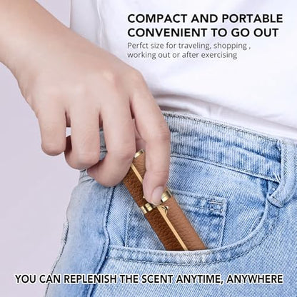 8ML Travel Perfume Refillable Atomizer, Mini Genuine Leather Cologne Sprayer, Protable Pocket Size Empty Fragrance Spray Bottle (Brown) - color: Brown