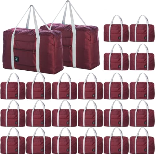 Travel Bag 24 Packes Carry on Luggage Foldable Duffel Bag Sports Gym Bag Weekender Overnight Bag Water Resistant Nylon Travel Duffel for Men Women (Red 24PCS) - color: Red 24