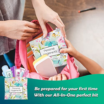 Menstrual Kit All-in-One | Convenience on The Go | Single Period Kit Pack for Travelling, Tweens & Teenagers | Individually Wrapped Feminine Hygiene Products (Butterflies) - color: Butterflies