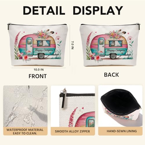 JIUWEIHU Camping Makeup Bag, Tent Rv Bonfire Cosmetic Bags Travel Organizer Bag Zipper Pouch, Birthday Friendship Gifts for Women Friend Colleague Sister Niece Mom, Camping Gifts - color: Multicolor 0066