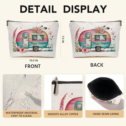 JIUWEIHU Camping Makeup Bag, Tent Rv Bonfire Cosmetic Bags Travel Organizer Bag Zipper Pouch, Birthday Friendship Gifts for Women Friend Colleague Sister Niece Mom, Camping Gifts - color: Multicolor 0066