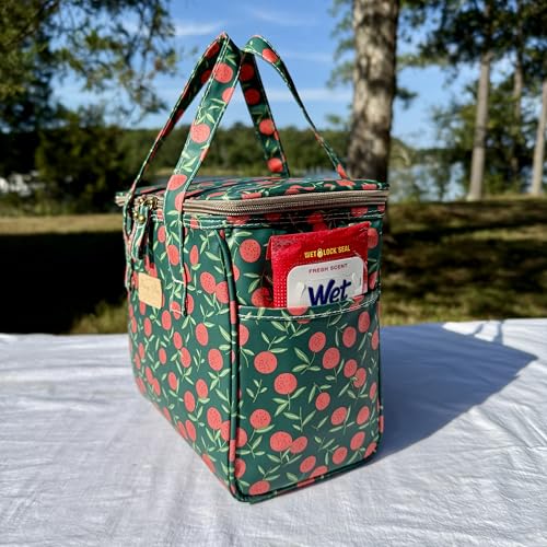 Kwang Min Fruit Insulated Lunch Bag for Women,Reusable Lunch Box,Large Cooler for Office,Picnic Outdoors,Waterproof Fabric,Ideal Summer Trip Bag (Cherry Green) - color: Cherry Green