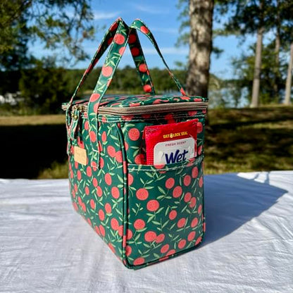 Kwang Min Fruit Insulated Lunch Bag for Women,Reusable Lunch Box,Large Cooler for Office,Picnic Outdoors,Waterproof Fabric,Ideal Summer Trip Bag (Cherry Green) - color: Cherry Green