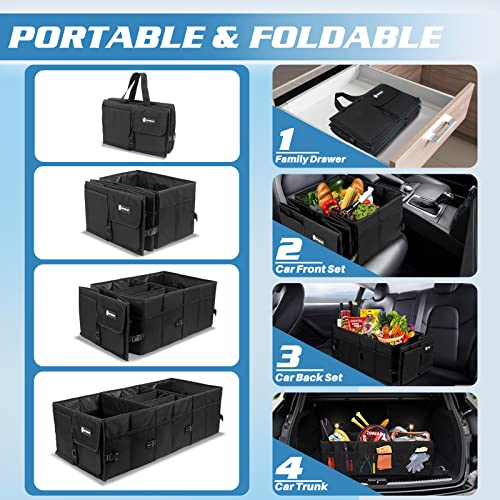 Sposuit Trunk Organizer with Insulated Leakproof Cooler Bag, 98L Collapsible Car Storage Large Trunk Organizer for Car SUV Van with Removable Dividers & Adjustable Securing Straps - color: Black, size: XX-Large with Cooler