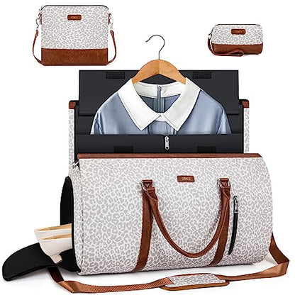 Convertible 2-in-1 Garment Bags for Travel, Carry On Garment Duffle Bag With Shoe Compartment Large Weekender Bag for Women Men Hanging Suitcase Suit Travel Duffel Overnight Bags 4pcs Set - color: F-Grey Leopard