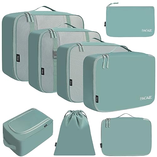 BAGAIL 8 Set Packing Cubes Luggage Packing Organizers for Travel Accessories-Dusty Blue - color: Dusty Blue, size: 8 Set