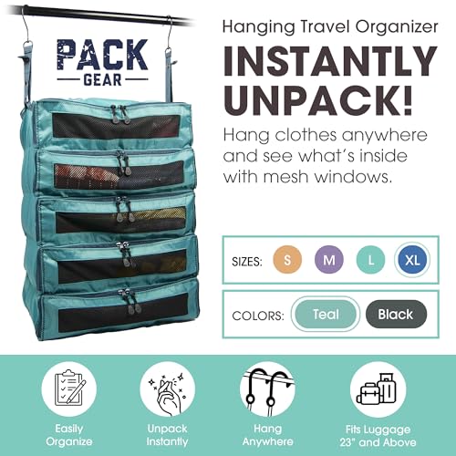 Pack Gear Hanging Suitcase Organizer - Our XL Hanging Luggage Organizer Perfectly Fits Any Suitcase - Our Packing Cubes for Travel Use Mesh Windows to Make Finding Any Outfit Easy (Green, XL) - color: Green, size: X-Large (Check-In)