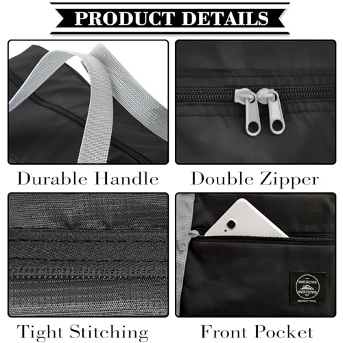 Travel Bag 12 PCS Carry on Luggage Foldable Duffel Bag Sports Gym Bag Weekender Overnight Bag Water Resistant Nylon Travel Duffel for Men Women (Black 12 PCS) - color: Black 12