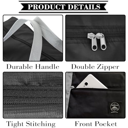 Travel Bag Carry on Luggage Foldable Duffel Bag Sports Gym Bag Weekender Overnight Bag Water Resistant Nylon Travel Duffel for Men Women (Black 24PCS) - color: Black 24