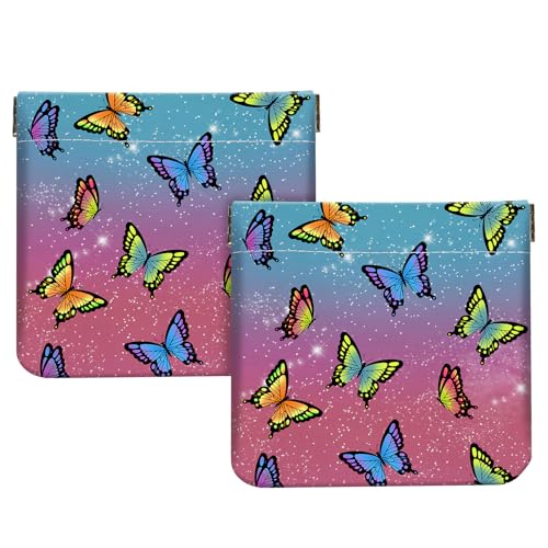 2Pcs PU Leather Small Squeeze Coin Purse Pouch Mini coin Bag Unique And Cute Wallet Cosmetic Bags Change Bag For Women Girls Men （Butterfly L - color: Butterfly L