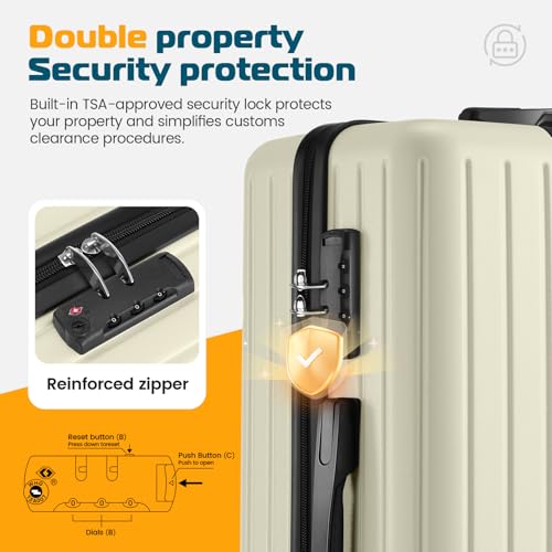 Hoteel Luggage Sets 3 Piece, 4-Yr Warranty, PC+ABS Suitcases with Wheels and Side Hook, Hardshell 20 inch Luggage with Duffel Bag Travel Bag, Beige(20/DB/TB) - color: Beige, size: 3 Piece Set (20/DB/TB)