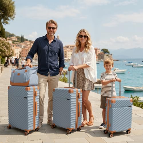 Cosbarn Luggage Sets 5 Piece with TSA Lock Spinner Wheels, Unisex Hard Case ABS Suitcase Set, Hardshell Lightweight Waterproof Travel Hardside Suitcases with Wheels for Women Men, Sky Blue - color: SkyBlue, size: 5 Piece Sets (20/24/28/Db/Tb)