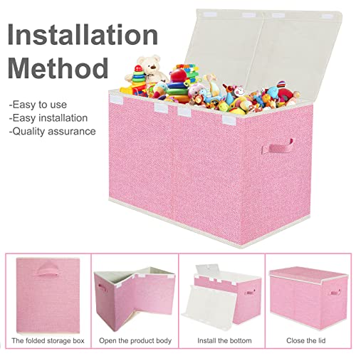 Large Collapsible Toy Storage Box with Lid & Handles - Kids Organizer Chest for Toys, Clothes, Blankets (Pink, Nursery, Playroom, Bedroom)-24.5''×13''×16'' - color: PINK