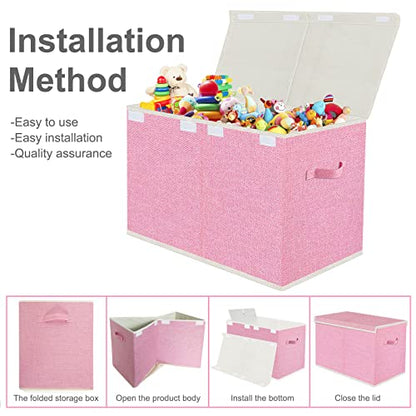 Large Collapsible Toy Storage Box with Lid & Handles - Kids Organizer Chest for Toys, Clothes, Blankets (Pink, Nursery, Playroom, Bedroom)-24.5''×13''×16'' - color: PINK