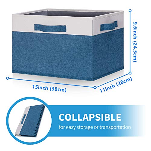 GhvyenntteS Storage Baskets for Shelves 3 Pack, Large Fabric Storage Bins with 3 Handles, Collapsible Closet Organizers and Storage, Sturdy Closet Organizer Bins/Laundry Room Organization, Blue - color: Blue & White, size: Large-3 Pack