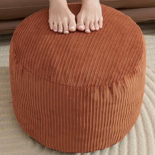 WSOFRLAC Pouf Ottoman Foot Stools with Foam Small Ottoman for Living Room Corduroy Ottomans Pouf 26x18 Floor Poufs Foot Rest for Chair Orange Hassocks and Ottomans - color: Orange, size: 26"D x 26"W x 18"H