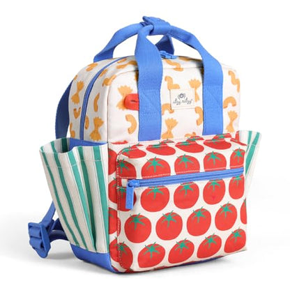 Itzy Ritzy Toddler Backpack - Daycare Bag - Features Adjustable Shoulder Straps, 2 Side Pockets & Spacious Interior with Wipeable Fabric Lining & Name Label, Pasta - color: Pasta