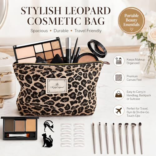 All-In-One Makeup Kit for Women, Full Face Makeup Set with 15-Shade Eyeshadow Palette(Highlighter, Contour), Baked Powder Foundation, Makeup Brushes, Leopard Print Cosmetic Bag&etc., Beginner Friendly - color: Leopard Set