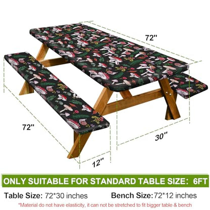 Picnic Table Cover with Bench Covers 6FT 3 Pcs Waterproof Windproof Aesthetic Camping Tablecloth with Drawstring Bag, Fitted for 6 Foot Rectangle Tables and Seats, 72 inch, Black Green Red - color: Black Green Red