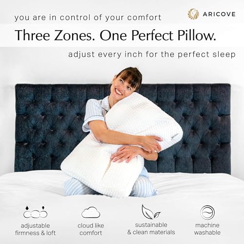 Aricove Bed Pillow for Sleeping, Side Sleeper Pillow for Adults, Queen Size, Adjustable Firm Memory Foam & Soft Microfiber Fill, Neck and Shoulder Support - size: Queen Size 20"x30"