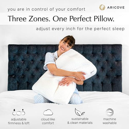 Aricove Bed Pillow for Sleeping, Side Sleeper Pillow for Adults, King Size, Adjustable Firm Memory Foam & Soft Microfiber Fill, Neck and Shoulder Support - size: King Size 20"x36"