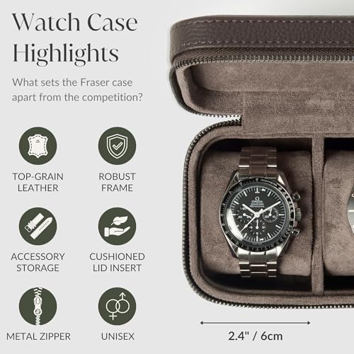 Genuine Leather 2 Watch Travel Case (Brown) - color: Brown, size: 2 Watch Case