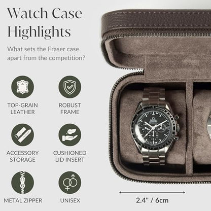 Genuine Leather 2 Watch Travel Case (Brown) - color: Brown, size: 2 Watch Case