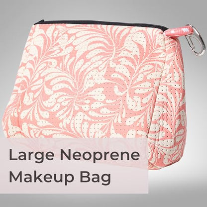 POPUPS Large Makeup Bag with Zipper - Waterproof Neoprene Cosmetic Bag 7.7 x 10.75 x 5 inches - color: Basic Pink