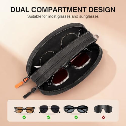 Marvolia Double Glasses Case Large Soft Eyeglass Case for Women Men Portable Zipper Sunglasses Pouch with Keychain Clip - color: Black
